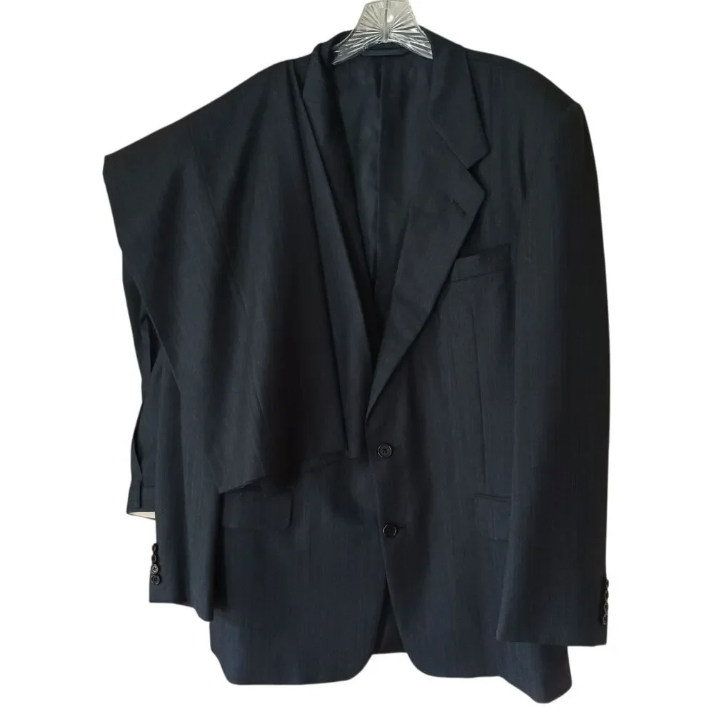 Vtg Hickey Freeman Saks Black Pinstripe Suit 42L 36x33 Wool/Cashmere USA Boardrm